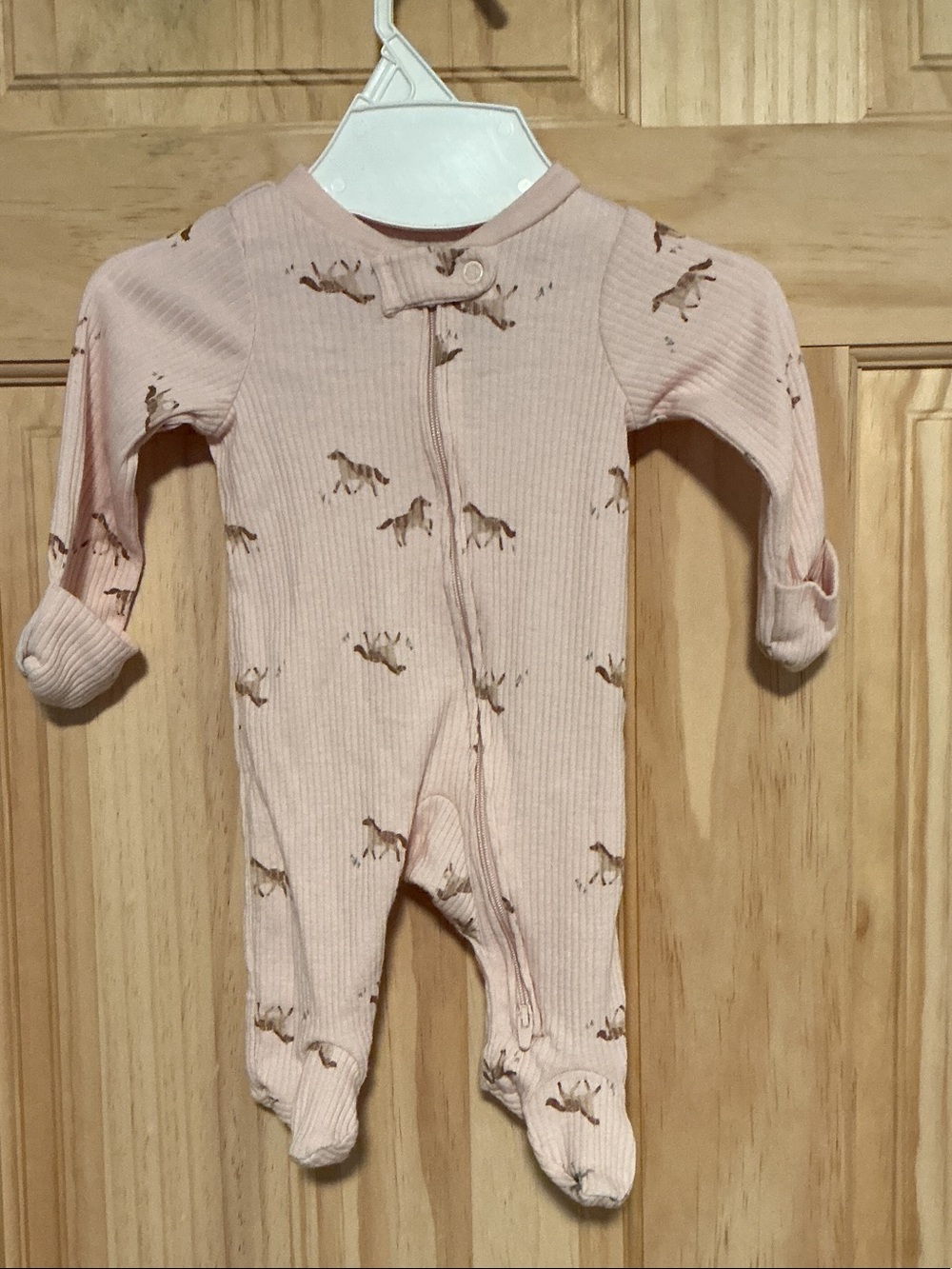 Carter's Light Pink Ribbed Footed One-Piece with Horse Print